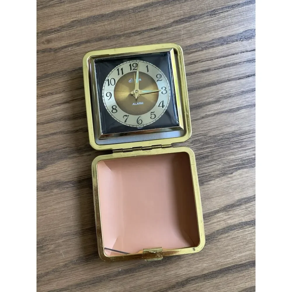 Vintage Linden Travel Alarm Clock Folding UV Reactive Retro Wind Up Clock